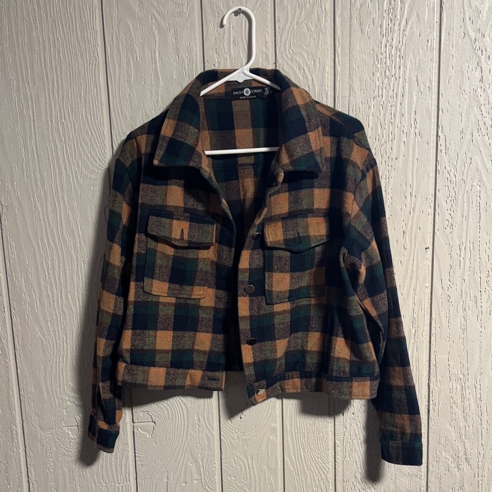 Checkered Utility Jacket in Green and Brown
